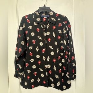 VTG Norton McNaughton Black Shirt with Red and White China Pattern